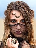 Doubnine Crescent Moon Drop Pendant Tassels Head Chain Black Beads Headband Retro Natural Stone Crystal Hair Accessories Headpiece for Women Bride Wedding (Black Small Beads)