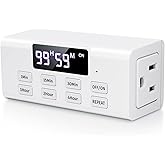 COKWEL Countdown Timer Outlet, Up to 99 Hours, Large Screen and Repeat Function, Inodoor Auto Shut Off Timers for Charger Light Vacation Security,Digital Timers for Electrical Outlets