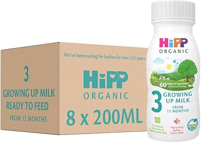 HiPP Organic 3 Baby Milk 200ml Ready to Feed Formula (Pack of 8) 12+ Months