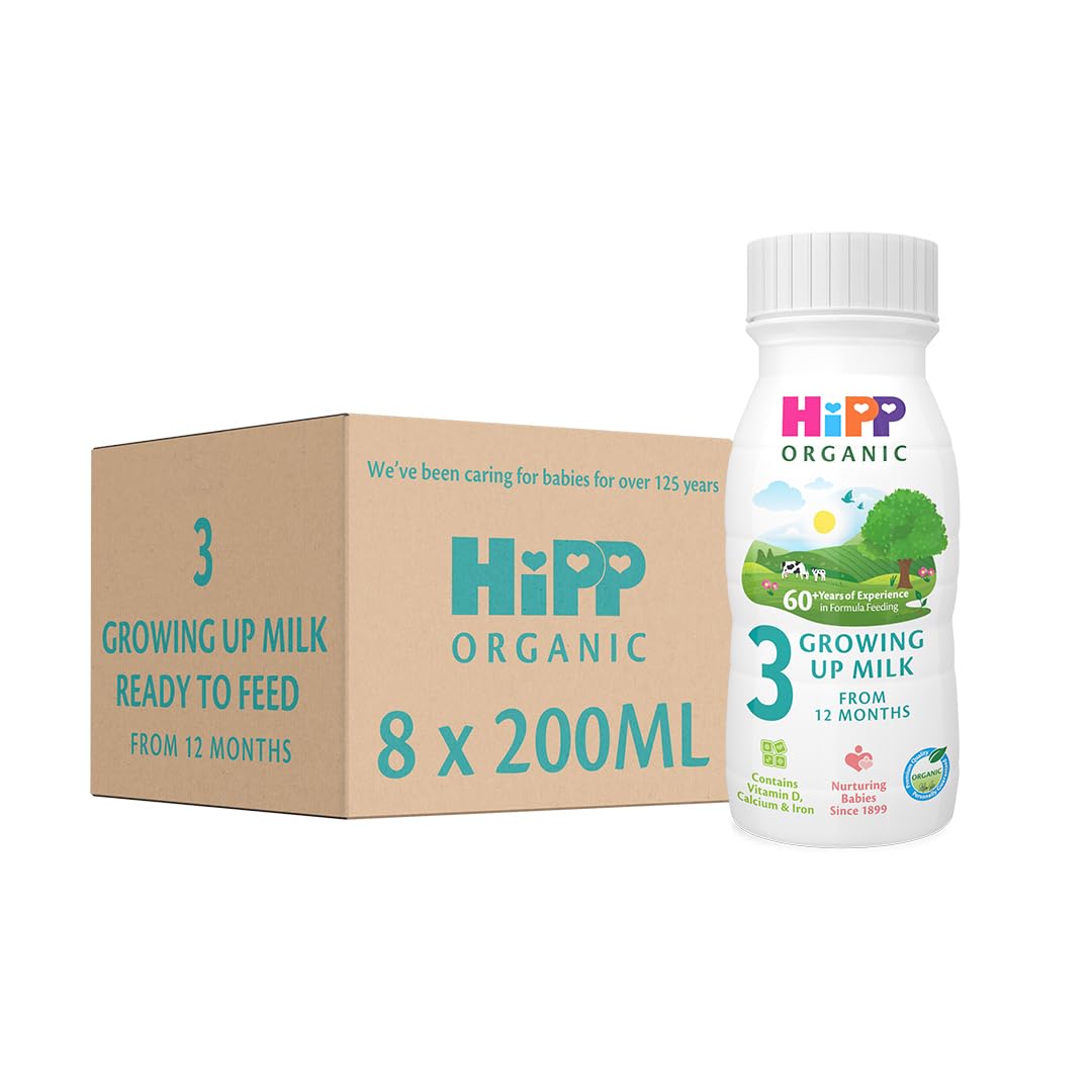 HiPP Organic 3 Growing up Baby Milk Ready to feed liquid formula, From 12th months 200ml (Pack of 8)