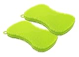 iWeller 2 Piece Silicone Sponge Multipurpose Scrubber for Kitchen, Brush Pot Pan Dish Bowl, Wash Fruit and Vegetable, Pot Holder