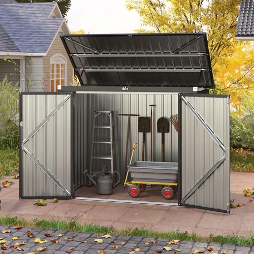 Goplus Outdoor Trash Can Storage Shed, Large Lockable Garden Shed w/Double Openings, 2 Doors, Galvanized Steel Frame, Storage Organizer for Backyard Garden Patio Lawn, 172 x 95,5 x 130 cm (L x W x H)