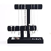 Coward 2 Tier Necklace Bracelet Holder Organizer With ring Tray, Multi-use Jewelry Display Stand For Necklace Bracelet Bangle Watch Scrunchie (Black/no Lid)