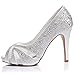 LUXVEER Satin Bridal Shoes with Silver Rhinestone Wedding Shoes Medium Heel 4 inch-Peep Toe