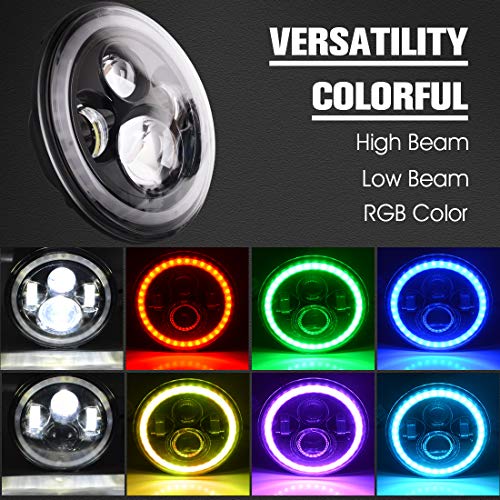 7" LED Headlights with RGB Halo + 4" LED Fog Lights for Jeep Wrangler 1997-2017 JK TJ LJ Bluetooth Remote Control