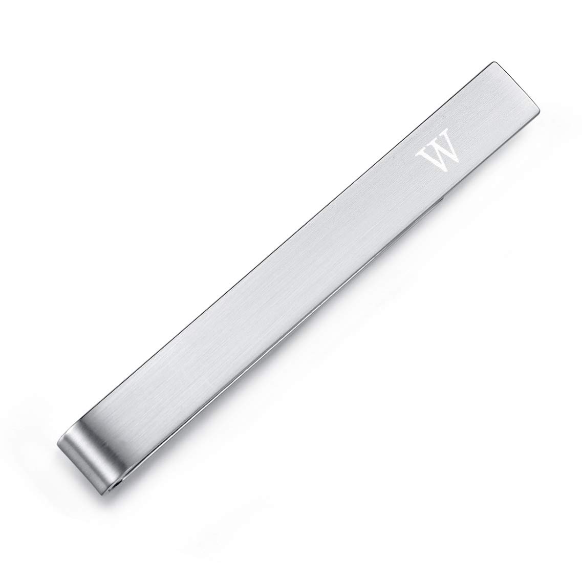 HONEY BEAR Mens Initial Alphabet Letter Tie Clip Bar - Normal Size for Business Wedding Gift,5.4cm,Brushed Silver A - Z