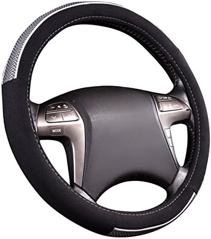 HORSE KINGDOM Universal Premium Air-mesh Steering Wheel Cover 14.5" to 15.5" Breathable Anti-Slid Design Fit for Cars SUVs Trucks Vans(Black and Gray)