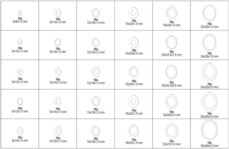 YATO professional assorted aluminium washers 300 pcs mixed sizes (YT-06865), Black - Image 4