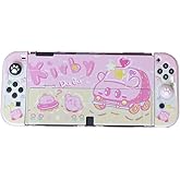 PERFECTSIGHT Protective Case for Nintendo Switch OLED, Cute Clear Soft TPU Slim Grip Cover with Stand, Kawaii Dockable Case for NS Console and Joy Con Car Mouth - Shock-Absorption Anti-Scratch
