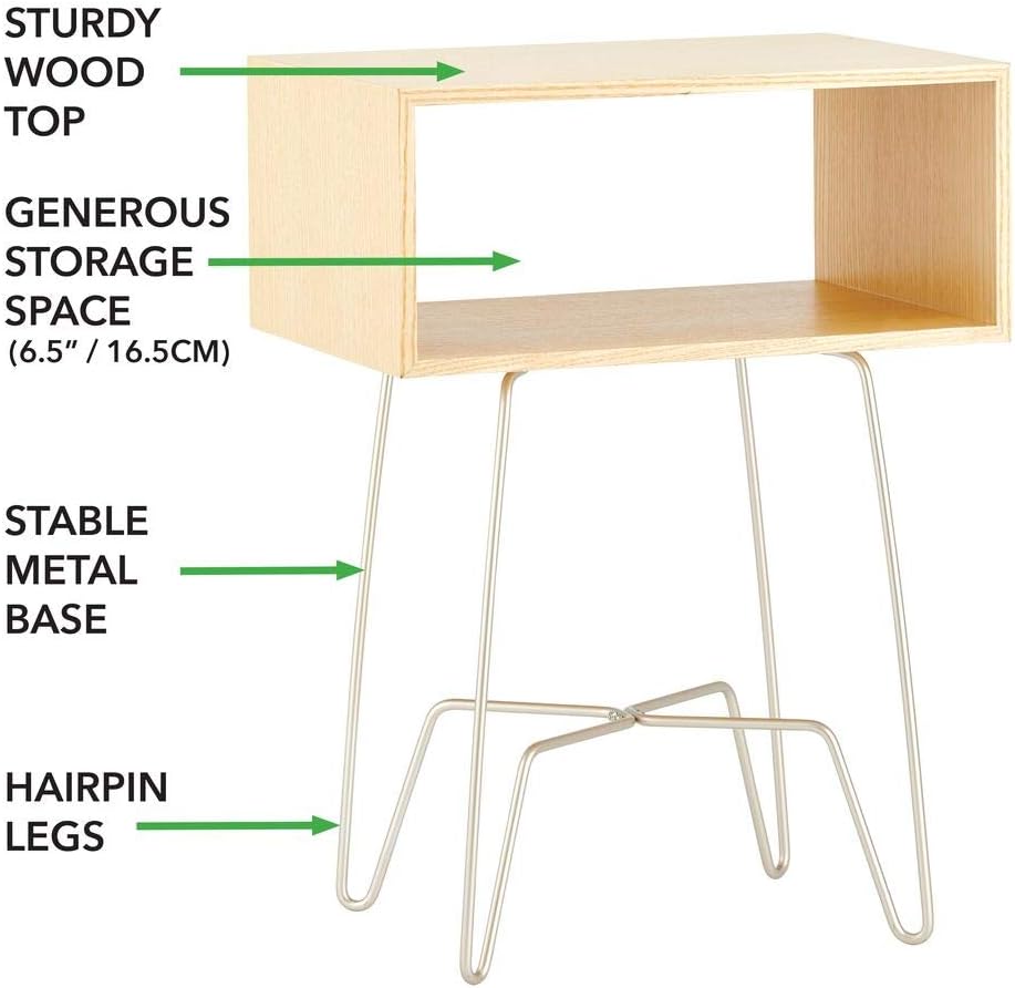 mDesign Modern Farmhouse Side/End Table - Open Storage Shelf Basket, Hairpin Legs, Wooden Top - Sturdy Vintage, Rustic, Industrial Home Decor Accent Furniture for Living Room, Bedroom - Brown/Bronze: Kitchen & Dining