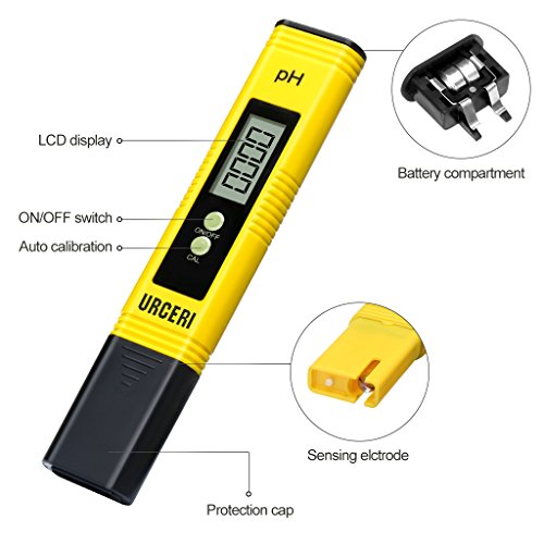 URCERI Digital PH Meter, PH Meter 0.01pH High Accuracy, Water Quality Tester with 0-14pH Measurement Range, for Household Drinking Water Swimming Pools Aquariums and Hydroponics