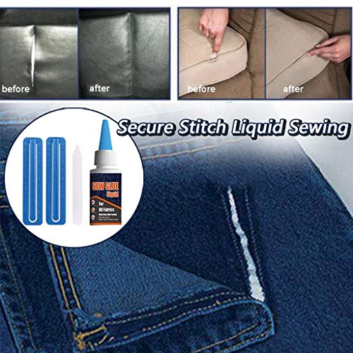 Glumes Sew Glue Liquid Fabric Glue Fabric Mender Liquid Quick Bonding Fast Dry Reinforcing Adhesive Speedy Fix for All Fabrics Clothing Cotton Flannel Denim Leather Polyester Doll Repair (60ml)