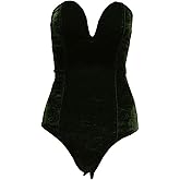 Clothink Women Strapless Velvet Bodysuit Back Lace Up Jumpsuit,Sexy Bodysuit Top Playboy Bunny Halloween Costume