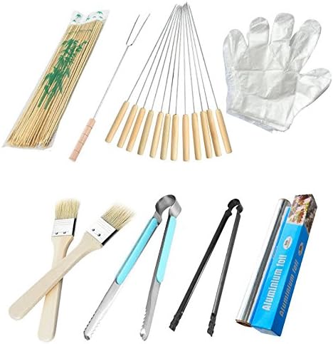 Outdoor BBQ Accessories Bamboo Stick, Disposable Gloves, Grilling Fork, Roasted Needle, brush, Charcoal Tongs, Aluminum Foil （8pieces a set）