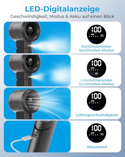Handheld Fan with Spray Function - 16000 RPM, 5000 mAh Battery, 1-100 Continuously Adjustable, USB Rechargeable, Portable & Lightweight, Cooling Mini Fan with Fine Mist for Summer, Outdoor, Travel