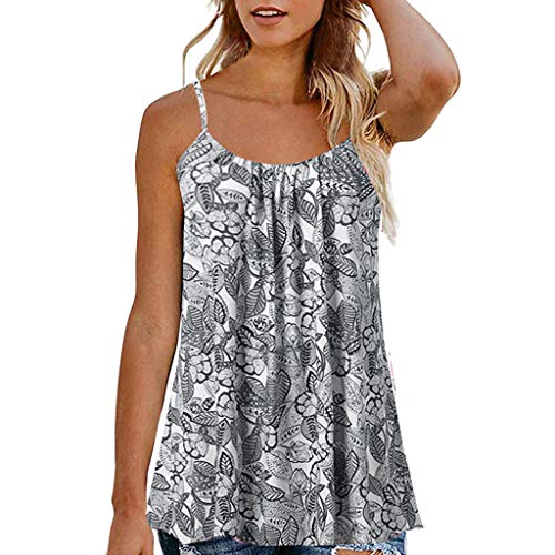 Women Tops Summer Printed Sleeveless Vest Blouse Tank Tops Camis Clothes Gray - Thumbnail 6