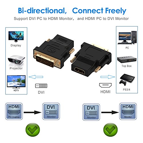 Rankie DVI to HDMI Adapter, Gold-Plated Converter, 2-Pack, Black