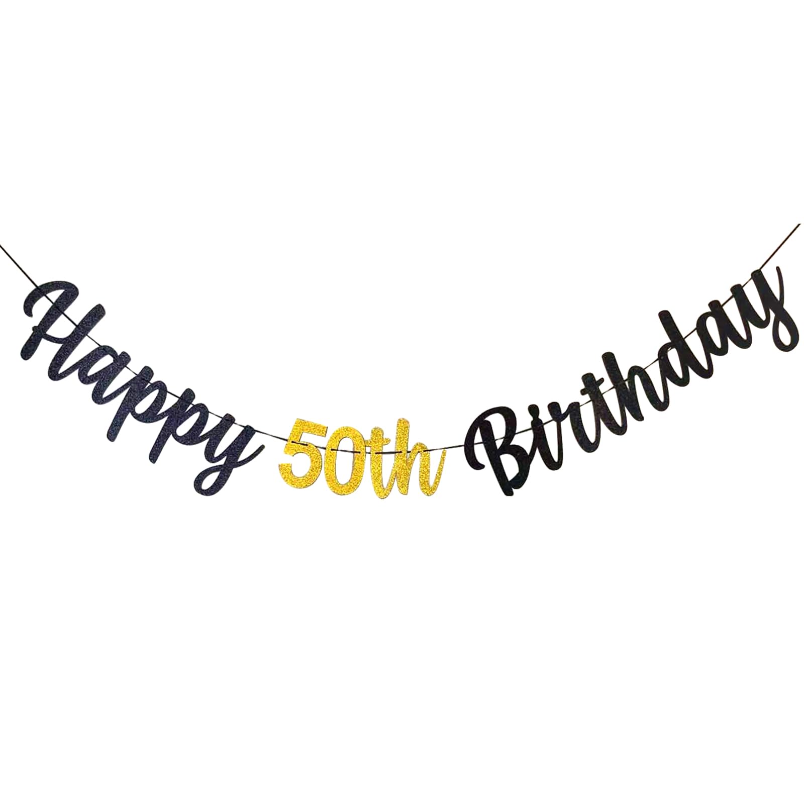 bng-bng 50th Birthday Banner Happy 50th Birthday Bunting Black and Gold Glitter Large Hanging Letter 50 Banner for Age 50 Anniversary Party Decorations Photo Backdrop