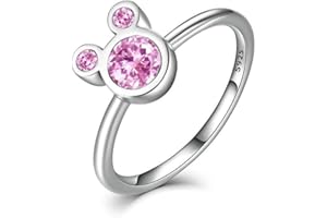 PUADUN S925 Silver Plated Adjustable Mouse Shape Ring with Dazzling Cubic Zirconia Rings for Women Girls Birthday Gifts (Included Beautiful Jewelry Box)