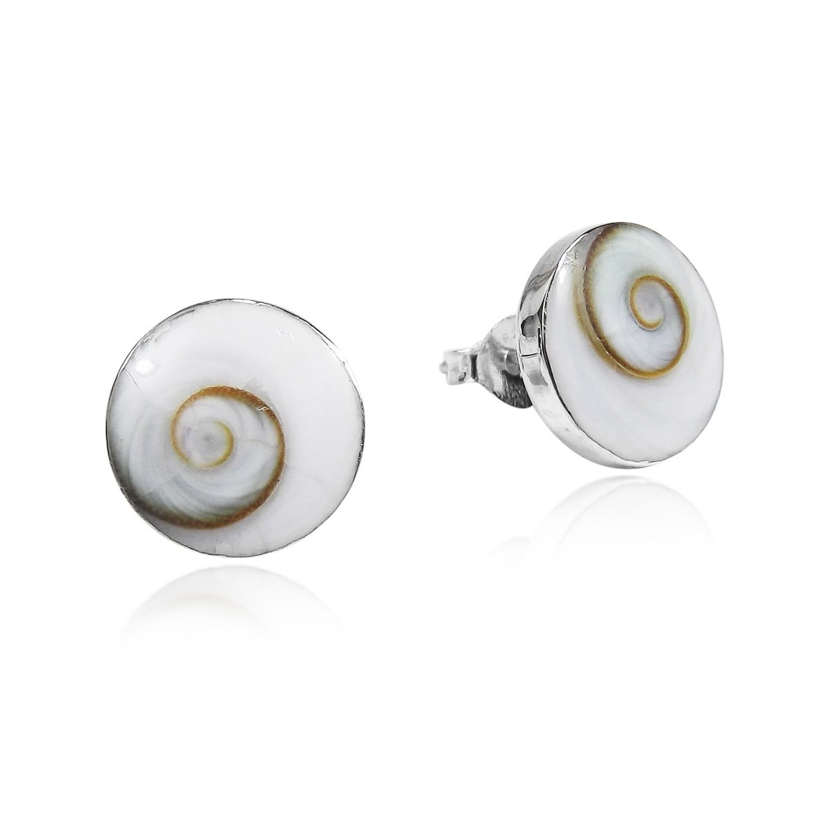 Round 10 mm Swirl Shiva Shell .925 Sterling Silver Post Earrings