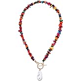 QLUYCKW Colorful Beaded Necklace Boho Irregular Pearl Rainbow Natural Stone Beaded Long Choker Necklaces Gold Bead Statement Chain Beach Accessories Prom Jewelry Gifts for Women