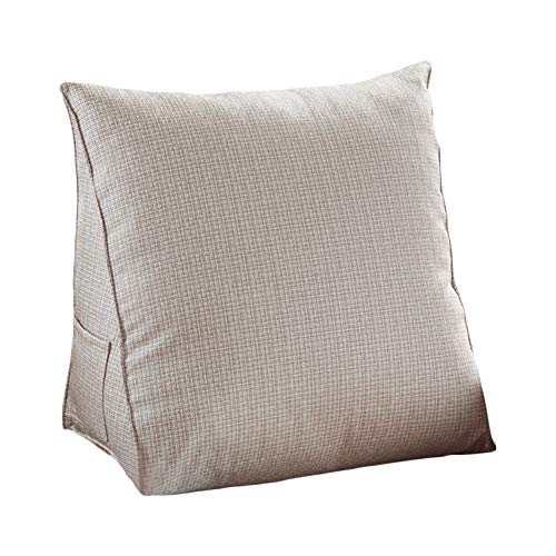 WOWMAX Linen PP-Cotton Filled Triangular Wedge Pillow Positioning Support Reading Backrest Cushion for Sofa Bed Day Bed and Upholstered Headboard with Removable and Washable Cover Ivory 22 Inches