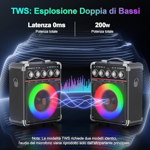 JYX Karaoke with 2 Microphone, 100 W Bluetooth Speaker, 18 Hours Autonomy, Complete Professional Karaoke, Potatile PA System and LED Light & Remote Control, Supports Bluetooth/TF/USB/AUX/TWS