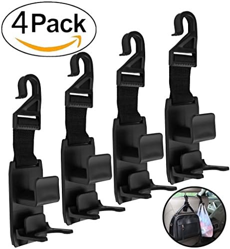 LOYMR 4 Pack Universal Car Vehicle Back Seat Headrest Hanger Hook for Shopping Bags Coats Purse Grocery Bottle Adapter Storage Hooks (Black )