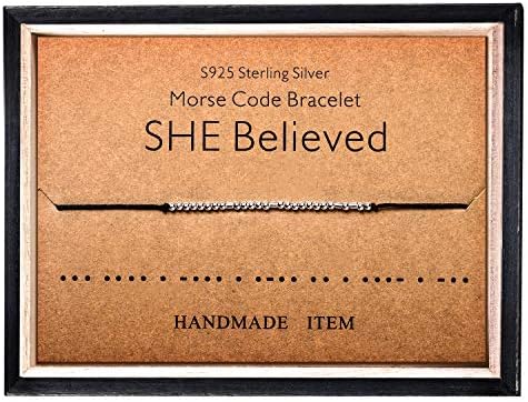 Morse Code Bracelet 925 Sterling Silver Beads on Silk Cord Secret Message SHE Believed bracelet Gift Jewelry for her
