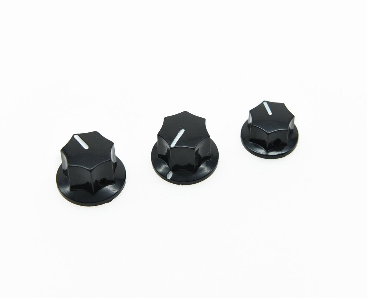 KIAISH Set of 3 Black Brass Insert USA Spec 1/4" Large & Small Knobs Bass Knobs for Jazz J Bass