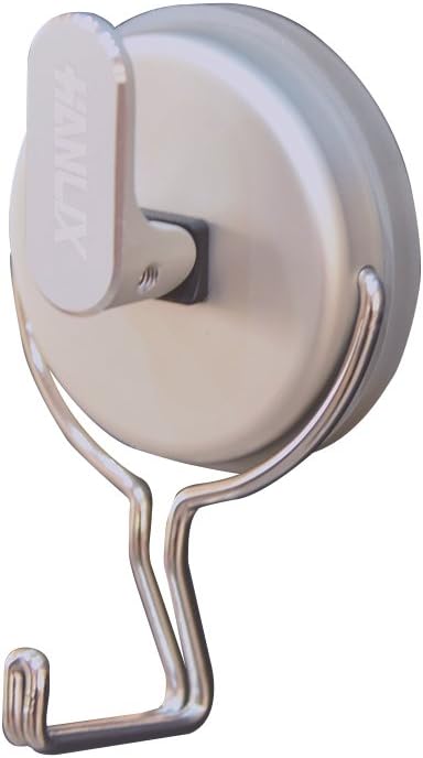 Suction Cup L Hook, 5 kg/11lb Load Capacity, Powerful Suction, Rubber Vacuum Wall Mount, Aluminum Cap, 304 Stainless Steel Hook, Kitchen, Bathroom and Household Organizers. Matt Silver