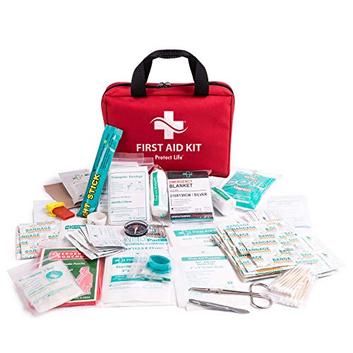 Protect Life First Aid Kit for Car, Home, Traveling, Camping, Office or Sports | 200 Pieces Bag Equipped with Medical Supplies for Emergency and Survival