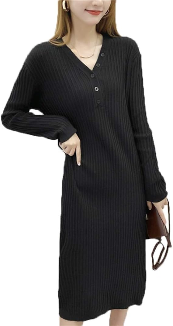 Amazon ニット ワンピース ブラック レディース 秋冬 タイト ニットワンピース ミモレ丈 厚手 長袖 ニット プリーツワンピース オフィス 大人 カジュアル きれいめ ニットワンピース マキシワンピース ロングワンピース L ワンピース チュニック 通販