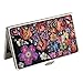 Mother of Pearl Design RFID Blocking Protection Business Card Case, Credit Card Holder, Metal Name Card Case, Stainless Steel Engraved Slim Purse Pocket Cash Money Wallet (Purple Flower)