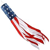 American Flag Windsock, 4th of July Patriotic Decorations, Embroidered Stars - Fade Resistant Patriotic Wind Socks Decorations 40 Inch