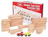 Deluxe Wood Train Tracks Set for Kids - 54 Piece Wooden Toy Expansion Pack - Compatible with Thomas Wooden Railway, Chuggington, Ikea, Brio, Melissa & Doug, and Other Major Brands