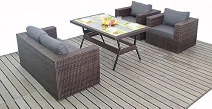Moderne kleine Rattan Garten Sofa Tisch Set, 2-Sitzer Sofa, 2 Sessel