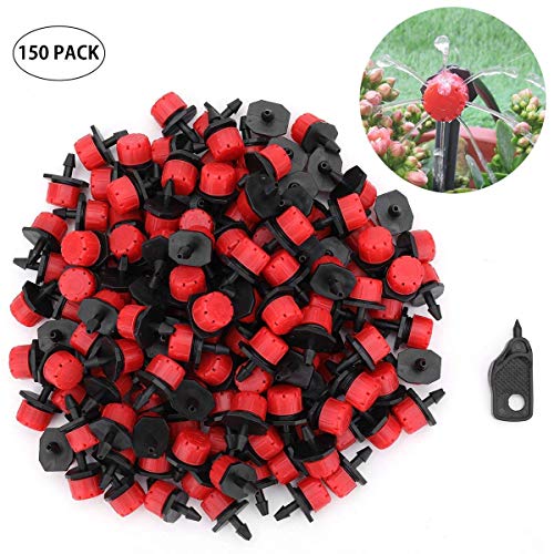 Youngneer Adjustable Irrigation Drippers Emitters Micro Sprinklers Heads 1/4” Drip Watering Kits for Greenhouse Patio Garden Flower Bed 150 Pack
