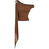 Verdusa Women's Sleeveless One Off Shoulder Asymmetrical Ruched Trendy Going Out Fitted Cropped Tops