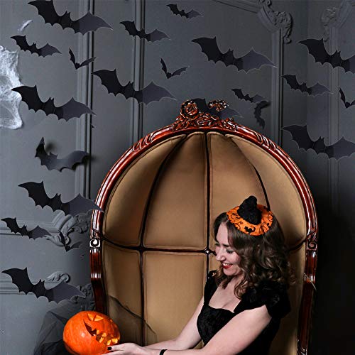 Gooday 148 PCS Halloween Bat Decorations, Black PVC 3D Scary Bats Wall Window Decal Stickers Realistic Spooky Hanging Bats for Indoor Outdoor Halloween Eve Decor Home Window Decoration - Thumbnail 5