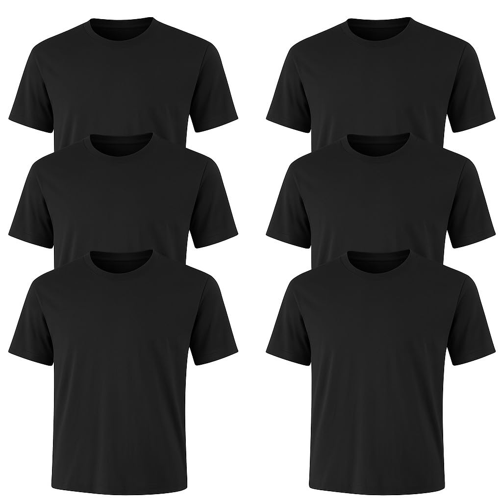 Photo 1 of 6-Pack Bulk Men’s T-Shirts – Soft Pre-Shrunk Premium Cotton, Short Sleeves, Reinforced Collar, Crew Neck, Casual Fit
