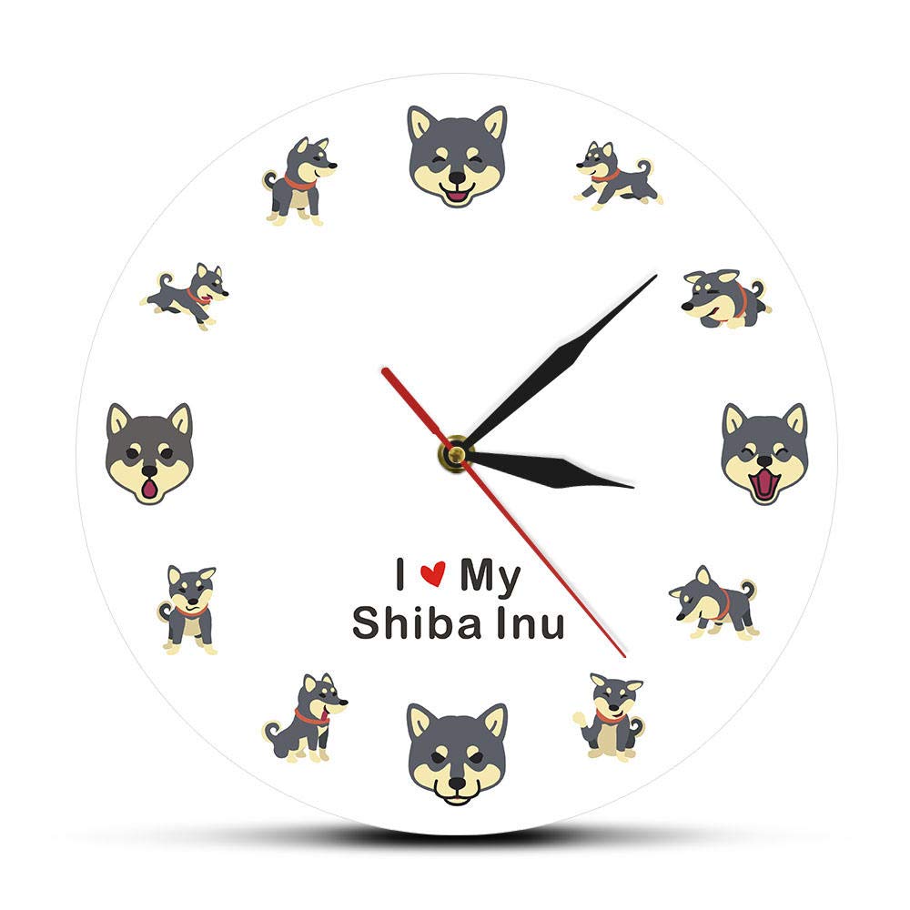 Wangzhongjie I Love My Shiba Inu Modern Wall Clock Japanese Small Dog Living Room Wall Clock Silence