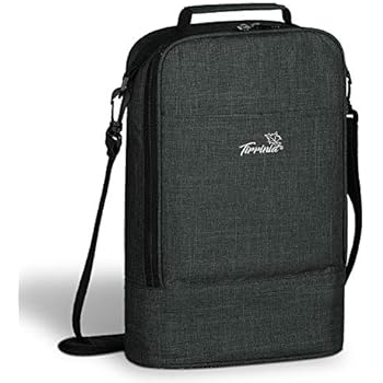 Tirrinia Insulated 2 Bottle Wine Tote Bag - Wine Tumbler Glass Cooler Carrier for BYOB Restaurants, Wine Tasting, Travel, Park, Beach, Great Wine Lover Gift, Charcoal