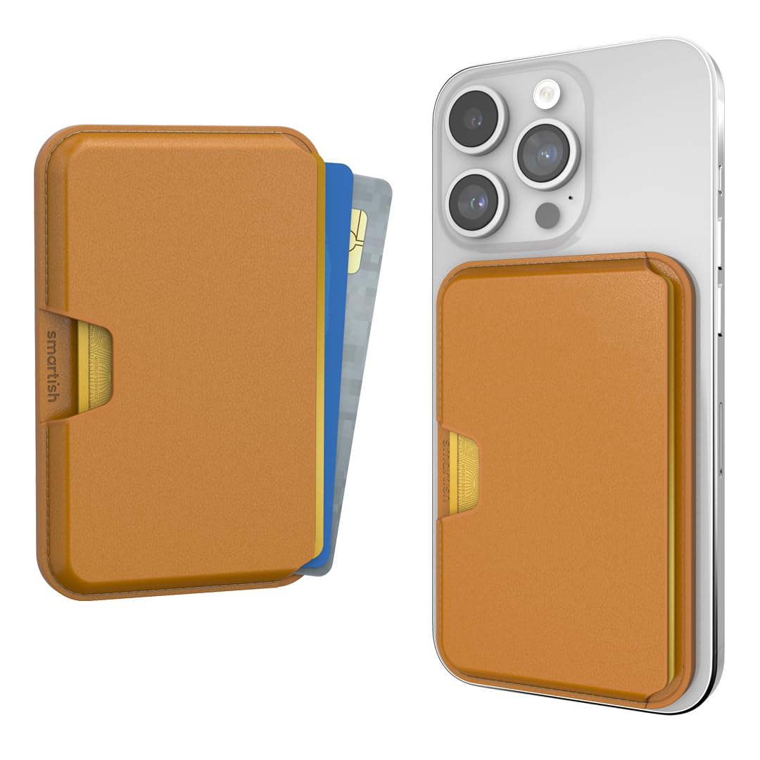 Smartish MagSafe Wallet - Side Hustle - Vegan Leather Slim Detachable Magnetic Card Holder Qi2 Certified iPhone MagSafe Wallet for Apple iPhone 17/16/15/14/13/12/13/12 Models - Teddy Bear Brown