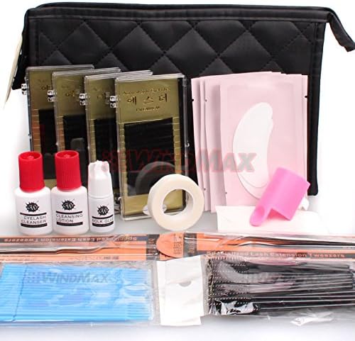Ships From CA, USA WonderLash Starter Kit Pro Semi Permanent Individual Eyelash Extensions C Curl Eyelahes Lashes Graft Glue Tweezers Cleansing Lotion (A)