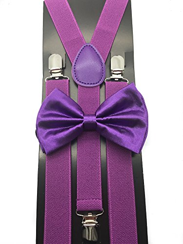 Neon Purple Color Wedding Accessories Adjustable Bow Tie & Suspenders