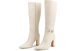 JOY IN LOVE Women's High Block Heel Wrinkled Slouchy Zipper Knee High Boots