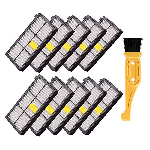 FixCracked 10 Pcs Hepa Filter Replacement for iRobot Roomba 800 900 Series 800 805 850 860 861 866 870 880 890 960 980 Vacuum Cleaner& Free fliter Cleaning Brush Tool