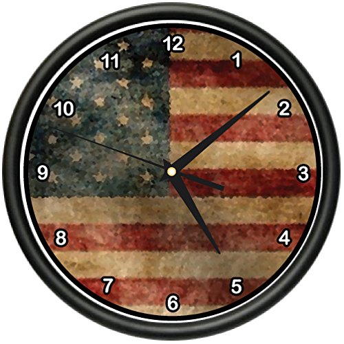 SignMission Vintage US Flag Wall Clock American Patriot Stars Stripes Gift