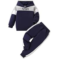 2-6T Toddler Boy Colorblock Hooded Sweatshirt & Pants Set - Cozy Long Sleeve Fall Winter Outfit